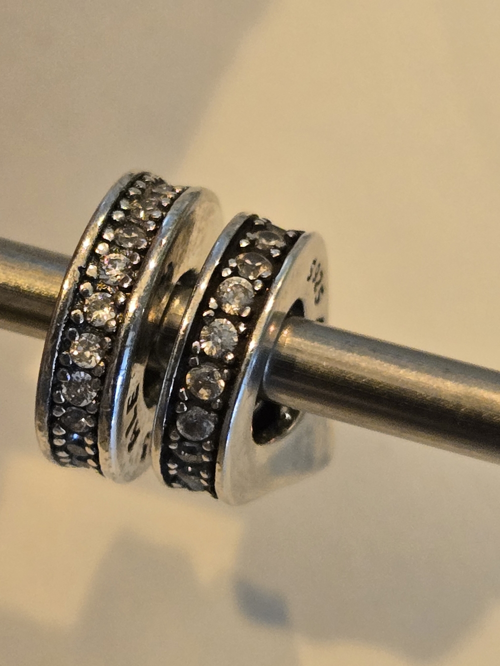 Sterling Silver Pavé Spacer Bead with Clear Stones - White